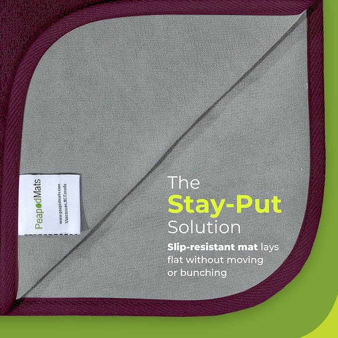 PeapodMats Bedwetting Waterproof Bed Mat, Reusable 3x3 Plum | Washable reusable bed mat for bedwetting, incontinence, kids, adults, pets, and mattress protection.