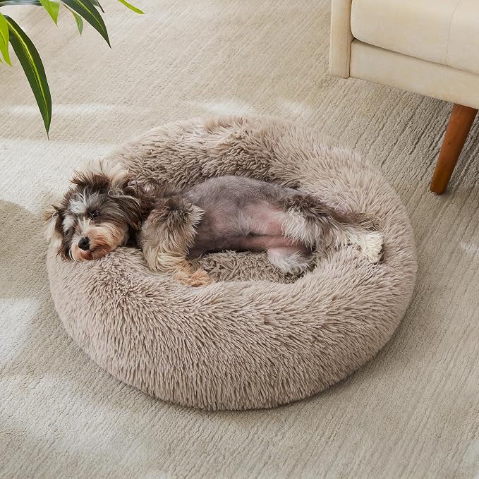 Western Home Calming Donut Small Dog Cat Bed Washable Puppy Bed,24" Brown | Fluffy Faux Fur Round Cuddler,Anti-Anxiety,Anti-Slip Bottom,Pet Beds for Puppy&Small Dogs&Large Cat,Up to 25 LBS