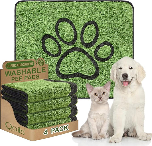Reusable Dog Pee Pads, Washable Puppy Pads, Leak-Proof 30"x34" 4 Pack | Super Absorbent And Non-Slip Potty Training Pads, Soft Paw Print Plush Design, Ideal For Crates, Couch, Car Seats & Pet Beds