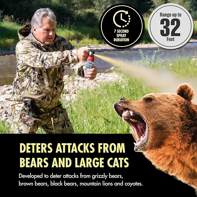 Counter Assault Bear Spray - Bears, Mountain Lions, Coyotes - Long-Range 32ft Distance - Pepper Spray Safety Gear for Hiking & Camping Protection - 2% Capsaicin - 8.1 oz