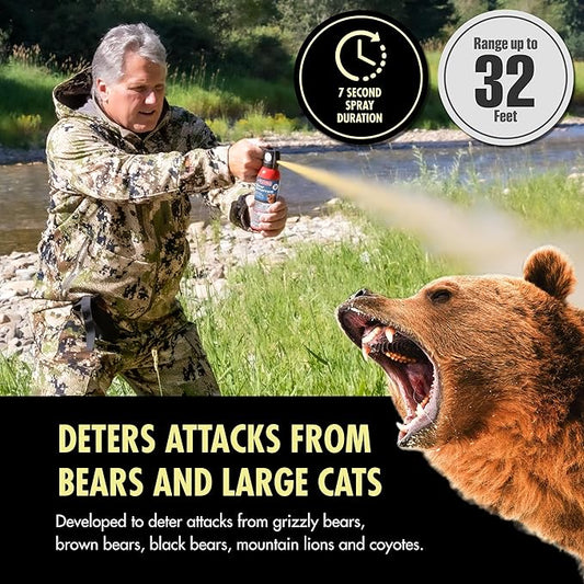 Counter Assault Bear Spray - Bears, Mountain Lions, Coyotes - Long-Range 32ft Distance - Pepper Spray Safety Gear for Hiking & Camping Protection - 2% Capsaicin - 8.1 oz