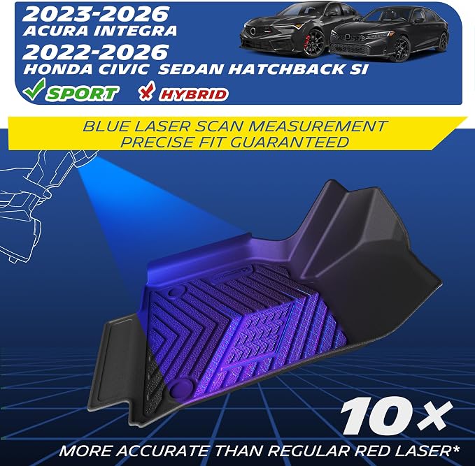 Michelin Vehicle Mats, Premier Series All-Weather TPE Custom Fit Liner for Honda Civic Sedan Hatchback Si (Include Sport) 2022-2026/Acura Integra 2023-2026 Floor Mats(3 Piece), Not Fit Hybrid