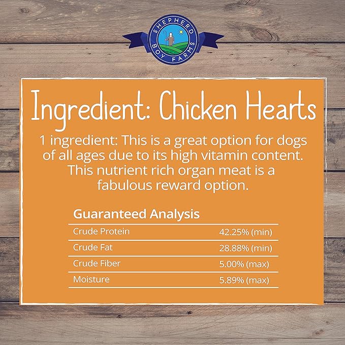 Shepherd Boy Farms Freeze Dried Chicken Hearts for Dogs & Cats - 100% Natural, Single-Ingredient Dog Treats & Cat Treats, High-Protein Organ Meat, Grain Free, Made in USA, 8oz