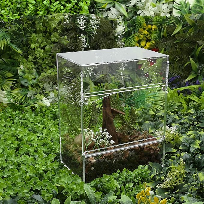 Acrylic Tarantula Enclosure Jumping Spider Enclosure with Front Opening Door 7.8 * 5.3 * 10 Inches Micro Habitat Terrarium for Small Tree Dwelling Reptiles, Spiders & Invertebrates