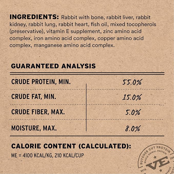 Vital Essentials Freeze Dried Dog Food, Rabbit Mini Nibs, 25 oz Bag | Crunchy, Complete Meal or Topper, Made With 96% Rabbit, Organs & Bone, High Protein Raw Nutrition, Grain-Free Recipe