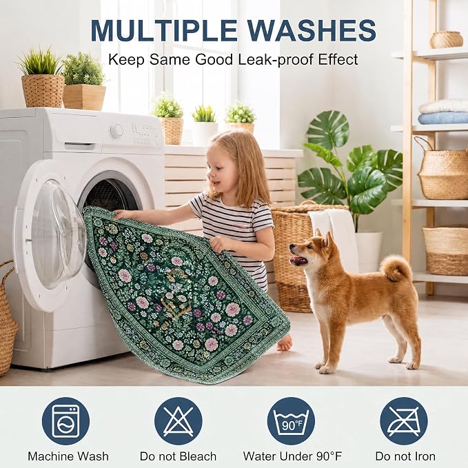 Washable Pee Pads for Dogs,Great Urine Absorbent Reusable Puppy Training Pads,Waterproof,Leak-Proof & Non-Slip Potty Pads for Whelping,Crate,Playpen,Bed.(Midnight Garden Floral,48"x48")