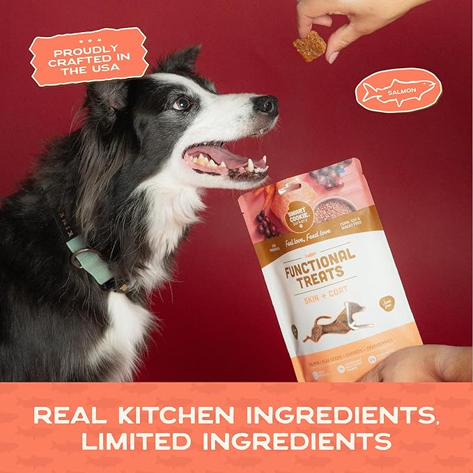 Smart Cookie All Natural Dog Treats - Healthy Skin & Coat Salmon Dog Treats - Ideal for Sensitive Stomachs or Itchy, Allergic, Dry Skin - Dehydrated, Crunchy, Human-Grade, Made in USA - 8oz, Pack of 3