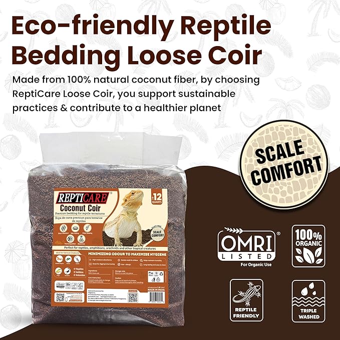 Gro-Med ReptiCare Coconut Fiber Substrate for Reptiles 12 Q, Organic Ready to Use - Odor Absorbent Coco Coir Terrarium Bedding for Ball Pythons, Boas, Snakes, Tortoises, Geckos, Frogs and Tarantulas