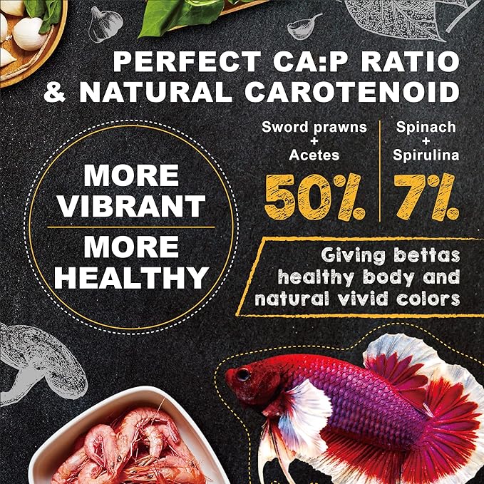 Ultra Fresh Betta Fish Food, Betta Pro Shrimp Patties, 50% Sword Prawns + Akiami Paste Shrimps, All Natural Protein, Rich in Vitamins, Healthy Development and Cleaner Water 0.7 oz