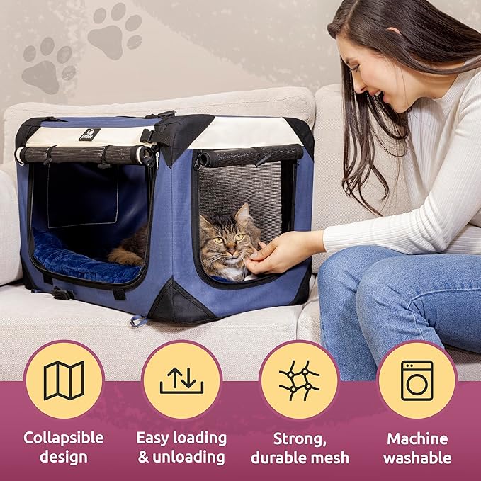 Dog & Cat Carrier, Large, Navy | Soft-sided, Fits Large Cat, 2 Cats, or Medium Dog Comfortably, Great for Travel & Vet Visits, Privacy Windows, Removable Bed