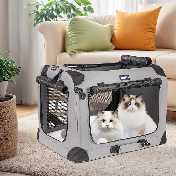 Petprsco Large Cat Carrier for 2 Cats/Small Dogs 24"x17"x17" for Car Travel | Soft Pet Carrier for Large Cats & Small/Medium Dogs, Includes Warm Blanket, Foldable Bowl & Washable Pad, for Long Car Trips