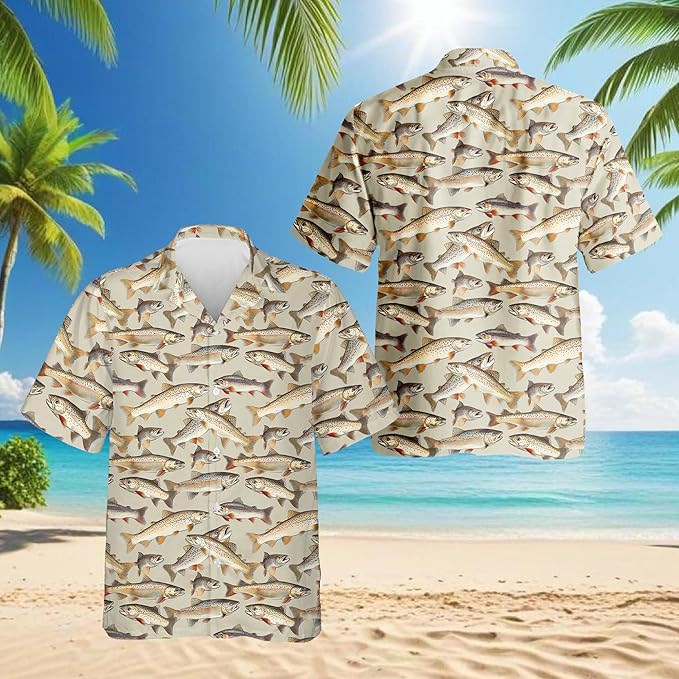 Fishing Crappie Hawaiian Shirt for Men, Button Down Summer Beach Short Sleeve, Fishing Lover Gifts, Sizes S-5XL