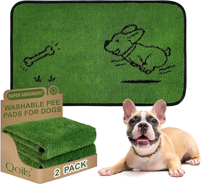 Reusable Puppy Pads , Washable Pee Pads for Dogs 18" x 30" 2 Pack | Super Absorbent & Leakproof Potty Training Pads, Plush Grass-Look With Non-Slip Backing For Crates, Playpens & Small Pets