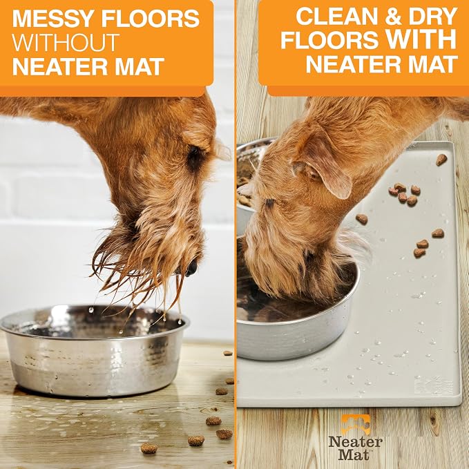 Neater Pet Brands Neater Mat Pet Mats for Food and Water, Cat & Dog Bowl Mat Waterproof Silicone, Feeding Tray, Dog Food Mats for Floors, Placemat w/Raised Edge for Under Bowls, 32" x 24", Cream