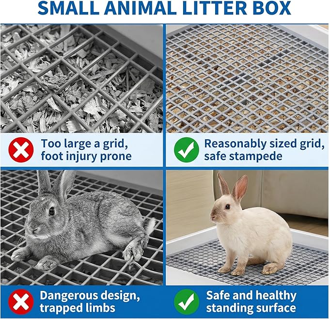 WUWEOT 2 Pack Large Rabbit Litter Box, Shallow Bunny Restroom Litter Tray, Small Animals Litter Pan Toilet Potty Trainer with Grate for Rabbit Hamster Ferret Rats Guinea Pigs Hedgehog Chinchillas