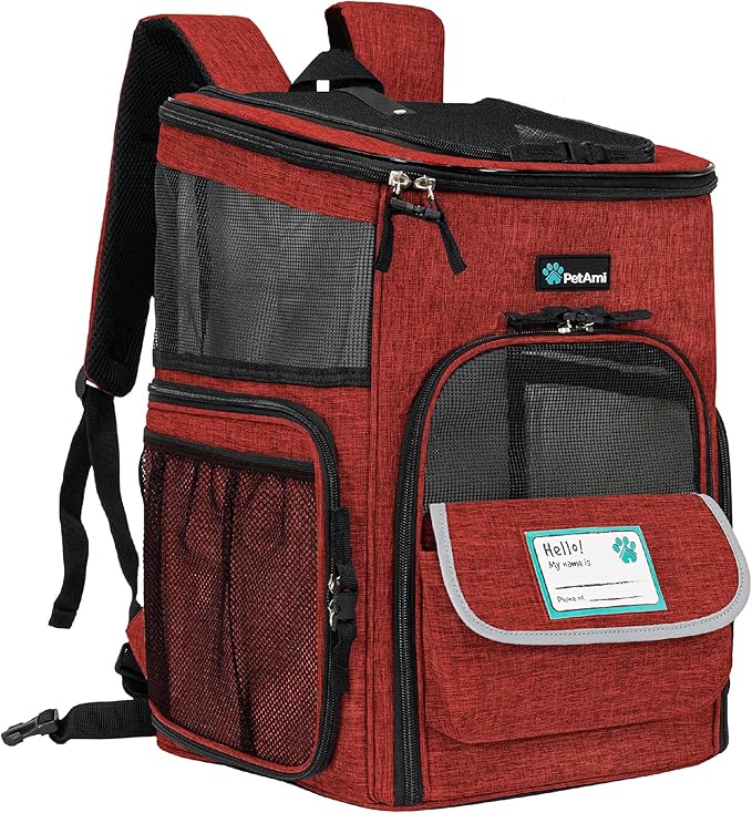 PetAmi Dog Backpack Carrier, Airline Approved 4-Way Entry Cat Backpack Carrier, Ventilated Mesh, Collapsible Pet Carrier for Small Puppy, Kitten, Hiking, Travel Car, Vet, up to 18 lbs, Red