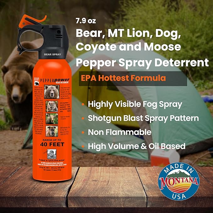 UDAP Pepper Power Bear Spray Self Defense Deterrent with Holster for Camping, Hiking, Fishing, Powerful Blast Pattern, 30 ft Fog Barrier, Safety Orange, SO2, 7.9 oz, 2 Pack