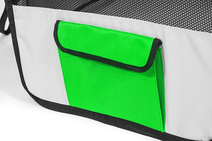 Pawer 45”×24” 8-Panel Foldable Pet Playpen, Bright Green+Grey, Personalize Embroidery Extra Fabric Piece Available, for Cat/Dog/Puppy, 600D Oxford Cloth Portable Indoor & Outdoor Kennel with Carry Bag