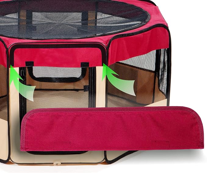 Pawer 45”×24” Pet Playpen Personalize Embroidery Piece, Burgundy Color