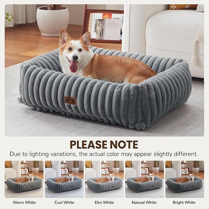 Dog Bed Medium Size Dog, Rectangle Orthopedic Pet Bed for Car and Indoor, Comfort Fluffy Memory Foam Dog Beds with Anti-Slip Bottom,Grey(30x24x8inchs)