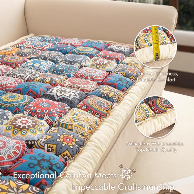 Couch Cover for Sofa, Sectional Couch Cover for Dogs, Sofa Cover Washable, Cushion Cover Blanket Pad Bed Mat for Pets, Boho Furniture Protector, Blue, 27.6x82.7in