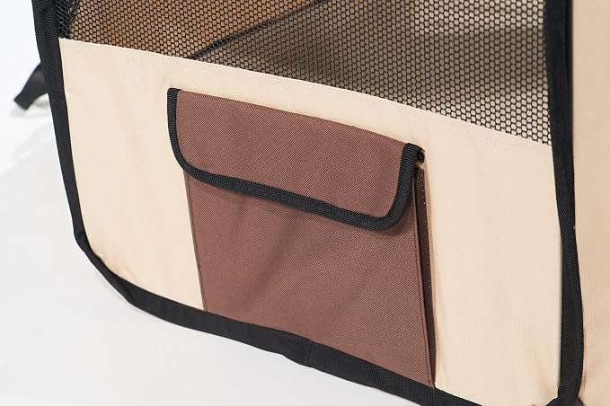 Pawer 45”×24” 8-Panel Foldable Pet Playpen, Brown+Beige, Personalize Embroidery Extra Fabric Piece Available, for Cat/Dog/Puppy, 600D Oxford Cloth Portable Indoor & Outdoor Kennel with Carry Bag