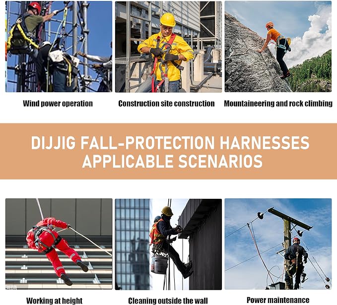 DIJJIG Full Body Safety Harness OSHA/ANSI Compliant for Construction | 5-point adjustable fall protection harness with padded design for roofing and construction work