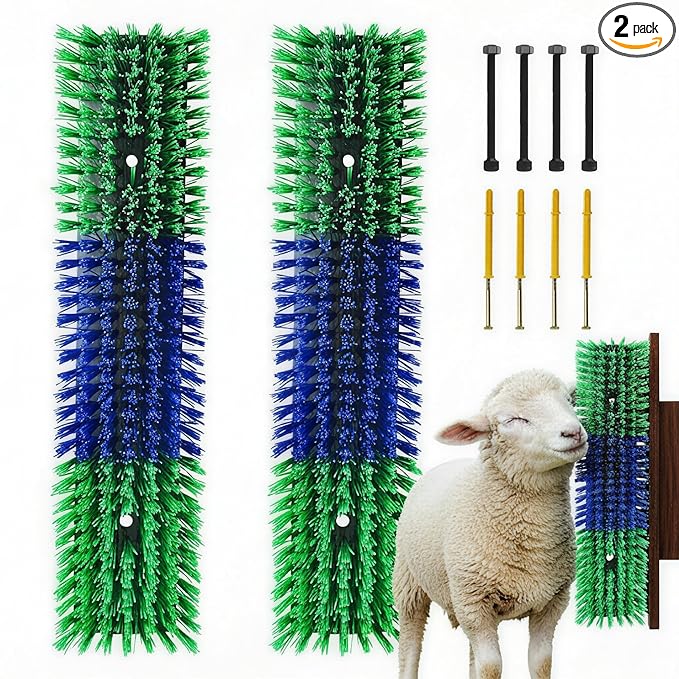 Livestock Scratching Brush, Itch Relief Goat Scratching Post Brush | Wear-Resistant Nylon Bristles, Heavy-Duty Screws, Self-grooming Horse Scratching Post for Goats, Cows, Sheep, Pigs, Donkeys