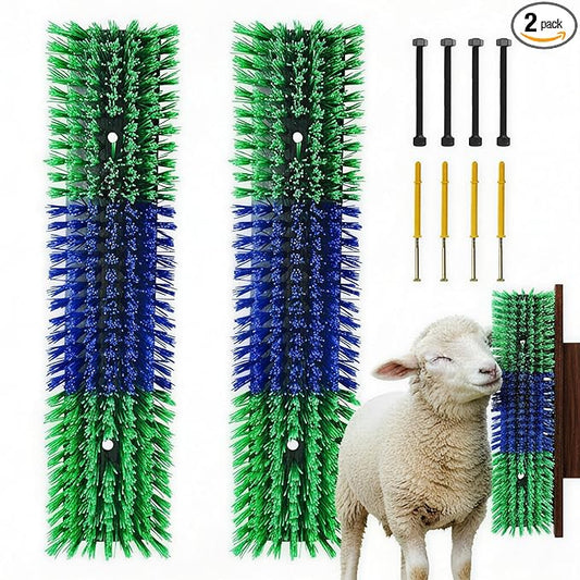 Livestock Scratching Brush, Itch Relief Goat Scratching Post Brush | Wear-Resistant Nylon Bristles, Heavy-Duty Screws, Self-grooming Horse Scratching Post for Goats, Cows, Sheep, Pigs, Donkeys