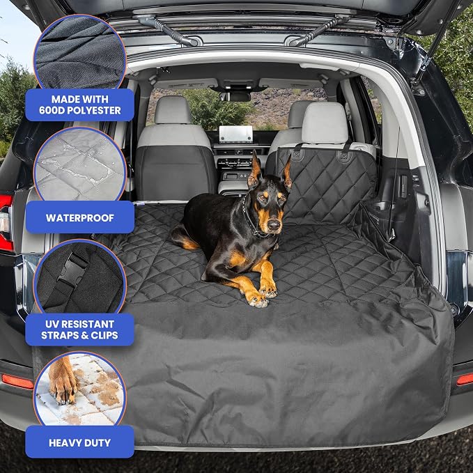 4Knines Split Cargo Liner for SUV – For Dogs & Pets, Heavy-Duty, Waterproof Trunk Mat & Cargo Cover – Fits 60/40 Split Bench & Armrest Pass-Through – Machine Washable, Non-Slip, Durable (Small, Black)