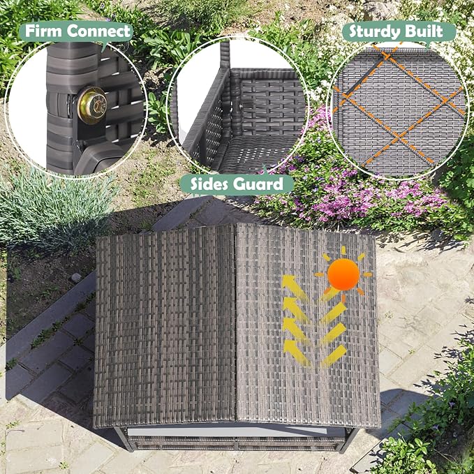 Outdoor Wicker Dog Bed with Canopy, Indoor HDPE Rattan Dog House, Raised Dog Cot Pet House, Elevated Pets Sofa w/Washable Cover, Waterproof Roof Shelter, Removable Cushion Lounge