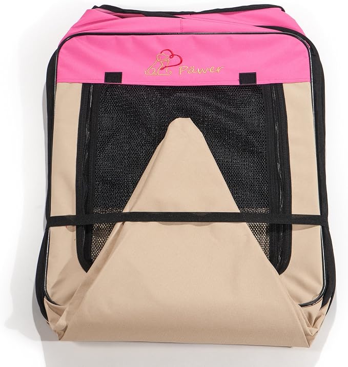 Pawer 36”×18.5” 8-Panel Foldable Pet Playpen, for Small Medium Cat/Dog/Puppy, Hot Pink+Beige, 600D Oxford Cloth Portable Indoor & Outdoor Kennel with Carry Bag, Multiple Sizes & Colors Available