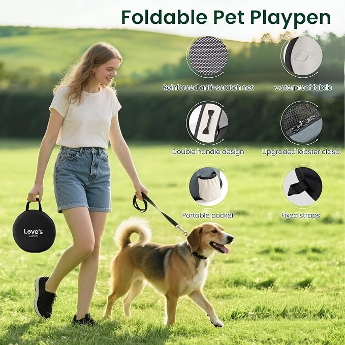 Love's cabin Dog Playpen Cat Puppy Pen, Portable Playpens for Pet Indoor/Outdoor Travel Camping, Foldable Kennel Tent Crate for Rabbits & Small Animals with Carrying Case (Gray Green with Pad, Small)