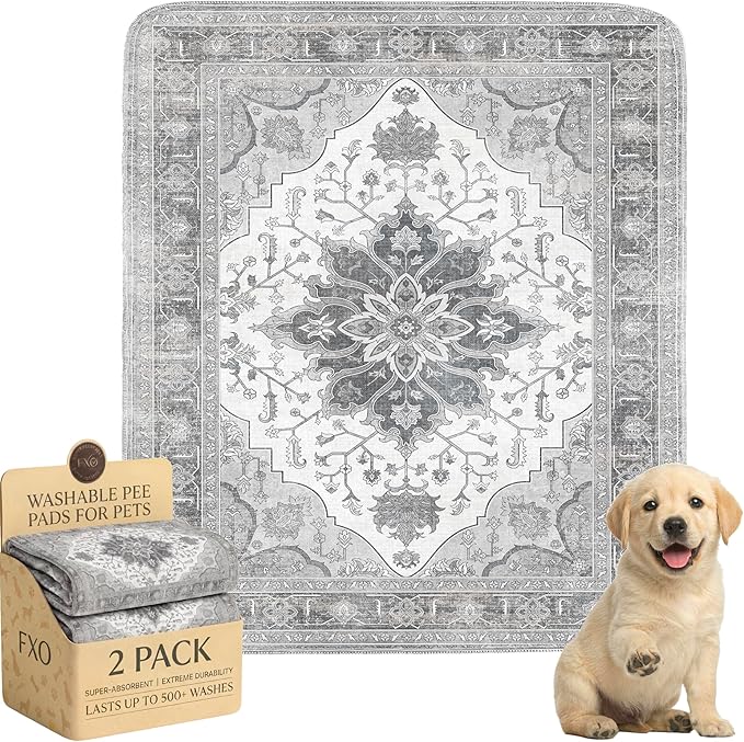 Washable Pee Pads for Dogs,Great Urine Absorbent Reusable Puppy Training Pads,Waterproof,Leak-Proof & Non-Slip Potty Pads for Whelping,Crate,Playpen,Bed.(Gray Floral,31"x36")