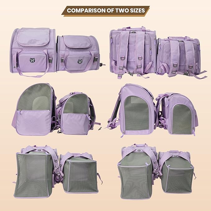 Expandable Cat Carrier Backpack for Large Cats - Airline Approved Pet Carrier Backpack for Small Dogs, Hiking & Travel, Waterproof with Breathable Mesh, 14lbs Capacity (Plum, Standard)