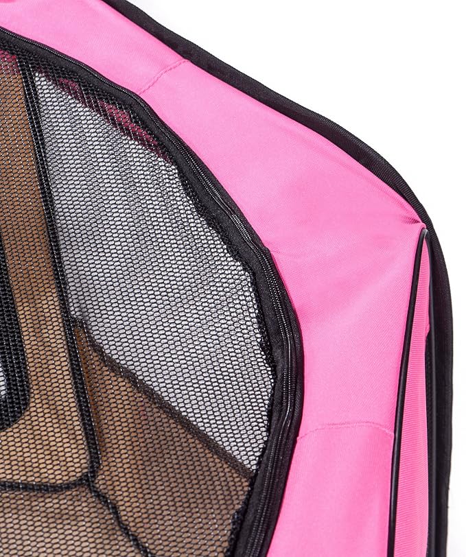 Pawer 36”×18.5” 8-Panel Foldable Pet Playpen, for Small Medium Cat/Dog/Puppy, Hot Pink+Beige, 600D Oxford Cloth Portable Indoor & Outdoor Kennel with Carry Bag, Multiple Sizes & Colors Available