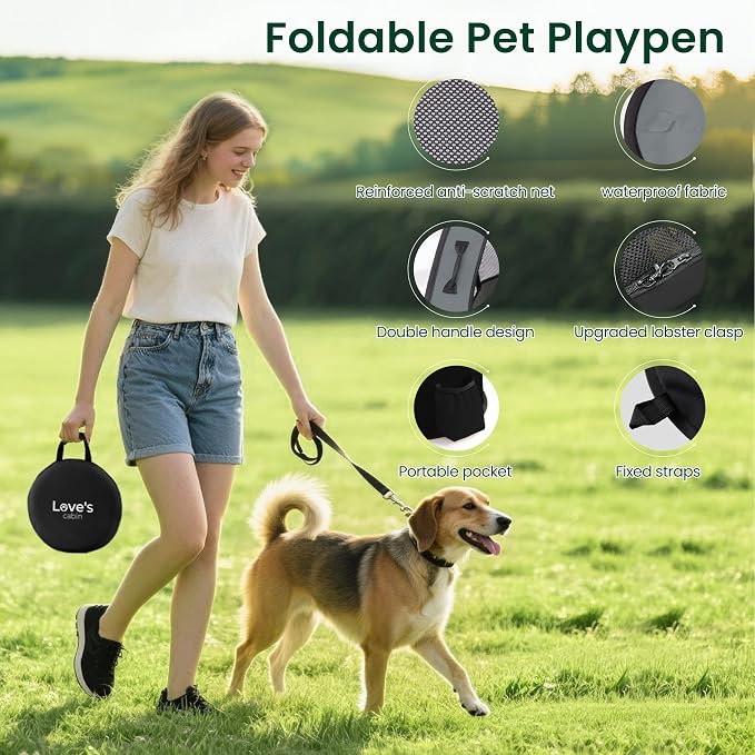 Love's cabin Dog Playpen Cat Pet Puppy Pen,Portable Playpens for Dogs Indoor Outdoor Travel Camping Use,Foldable Kennel Tent Crate for Rabbit Small Animals with Carrying Case (Grey with Pad, Small)