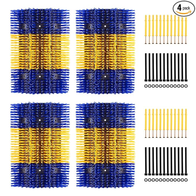 Extra Large Size Livestock Scratching Brush, Upgraded Horse/Goat/Cow/Cattle Scratcher Brush for Grooming, Itch Relief Horse Scratcher Brushes Kit with Two Sets of Mounting Screws(4-Pack,Yellow)