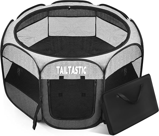 Portable Pet Playpen for Small Dogs & Cats, Foldable Puppy Safety Pen with Removable Zipper Top, Breathable Mesh Dog Delivery Room, Indoor Isolation Cage for Kittens/Rabbits (Light Grey, Small)