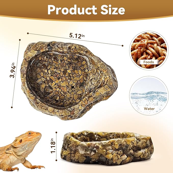 Water Dish for Amphibians，Reptile Food and Water Rock Bowls，Terrarium Decor for Reptiles and Other Little Critters，Terrarium Bowls Small Size