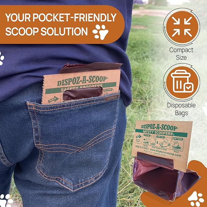 Dispoz-A-Scoop® 500 Pack"Scoop-Seal-Dispose” Dog Pooper Scooper with Bag Attachment, No-Touch Pooper Scoopers Solution, Portable Pooper Scooper for Dogs Large and Small, Dog Poop Scooper for Yard Walk