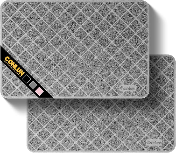 Conlun Cat Litter Mat Litter Trapping Mat, 35" x 23" Premium Durable PVC Grid Mesh with Scatter Control, Non-slip, Less Waste Cat Litter Box Mat, Grey 2 Pack