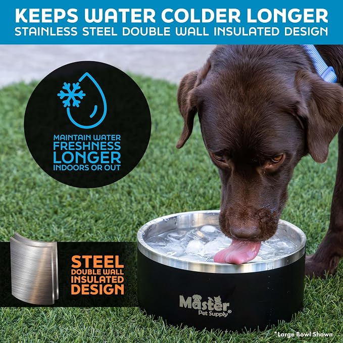 Master Pet Supply Stainless Steel Dog Bowls - 25 oz, Heavy Duty - Crimson Flame, Double Wall Extra-Thick Insulated, Non-Slip Pet Water Bowl for Dogs, Cats & Pets, Anti Rust Metal, Dish Washer Safe