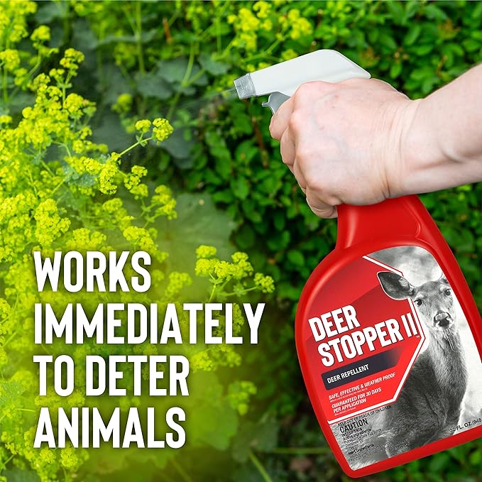 Deer Stopper II - Moose, Elk & Deer Repellent Spray for Gardens, Lawns & Landscaping - 30-Day Weatherproof Protection - Cinnamon & Clove Scent - Safe Around Kids, Pets & Plants - 32oz