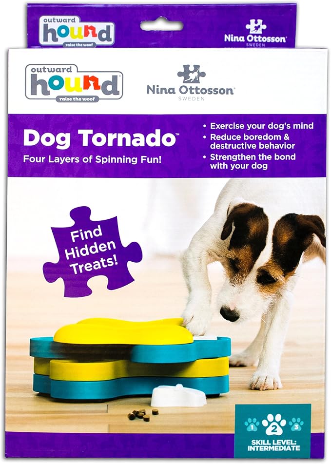 Outward Hound by Nina Ottosson Dog Tornado – Interactive Treat Puzzle Enrichment Toy, 3 Spinning Layers, Level 2 Intermediate