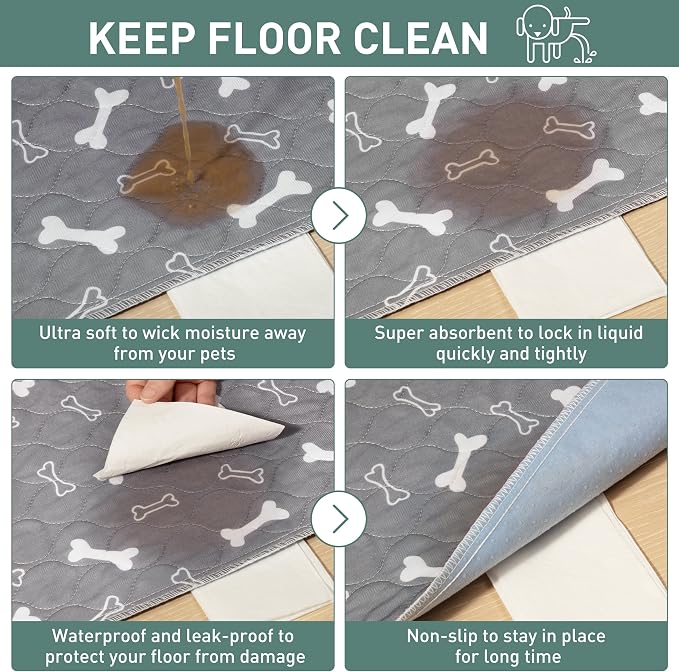 Eterish Reusable Washable Pee Pads for Dogs Extra Large 36'' x 48'' 2 Pack, Absorbent Pet Puppy Dog Training Pads Non-Slip, Waterproof Whelping Potty Pads for Dogs Leak-Proof