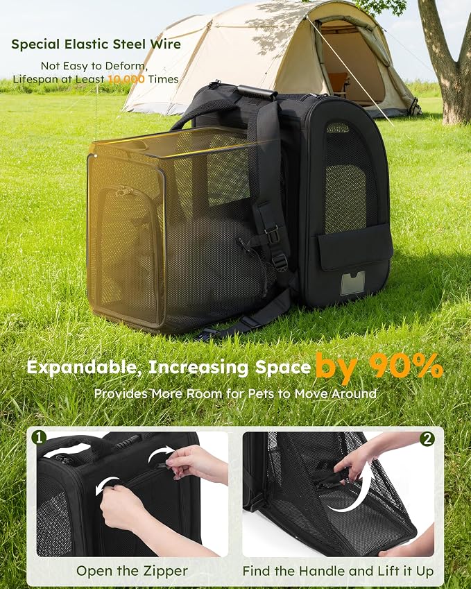pecute Dog Backpack Expandable, Cat Carrier Backpack Breathable, Large | Durable Oxford Cloth, Lockable Zipper,Use for Pet Under 15 lbs to Travel