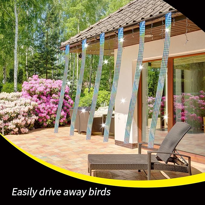 Bird Scare Tapes 500FT*2 Reflective Flash Tape for Birds, Bird Scare Device Double Side Ribbon Scare Birds Away for House, Garden, Yard, Orchard, Patio, Outdoor