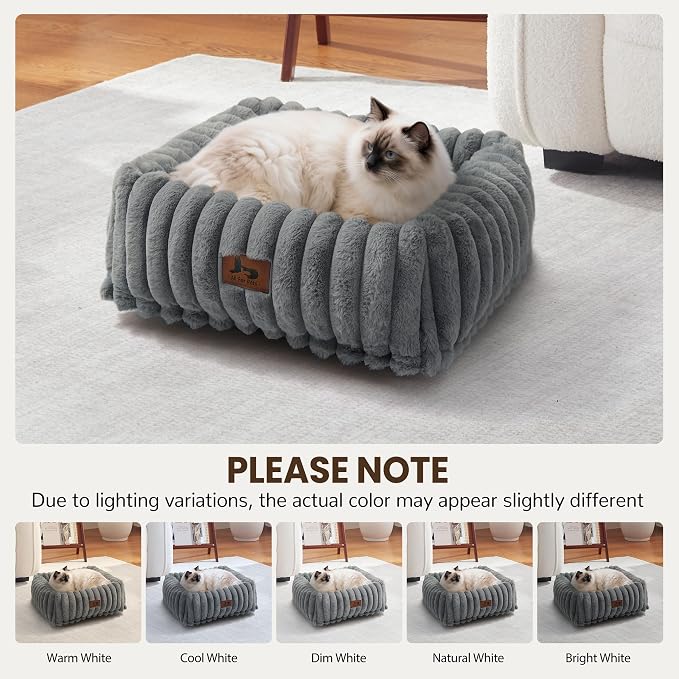 Cute Dog Bed for Small Dogs & Cats,Washable Fluffy Cat Beds for Indoor Cats, Rectangle Orthopedic Memory Foam Puppy Beds with Anti-Slip Bottom, 20 x19 x 7 Inches, Grey(20x19x6inchs)