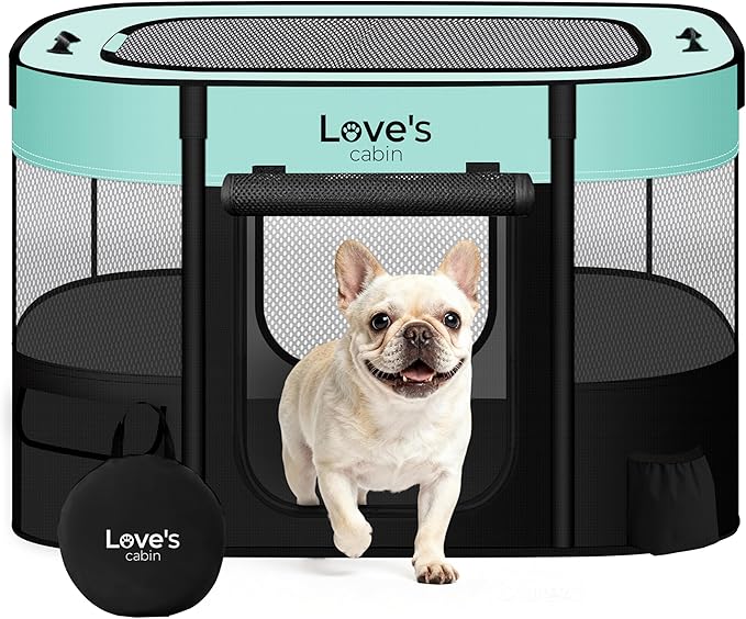 Love's cabin Pet Puppy Dog Playpen, Small Dog Tent Crates Cage Indoor/Outdoor, Portable Exercise Playpen for Dog and Cat, Foldable Pop Up Dog Kennel Playpen with Carring Case (S, Green)